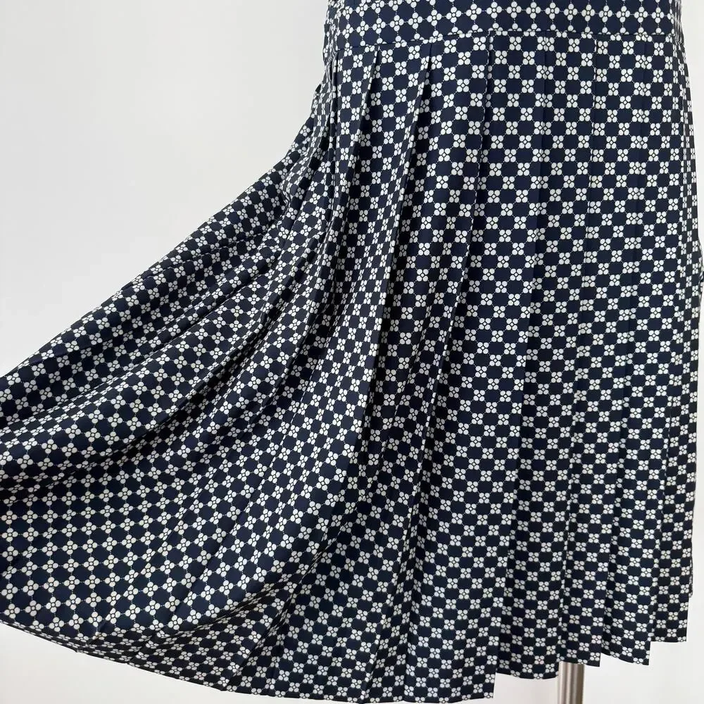 Tory Burch Performance Pleated Golf Dress Sleeveless Navy White Print XL NWOT